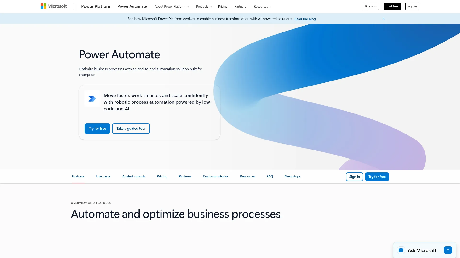 Microsoft Power Automate interface showing workflow automation features for non-technical teams