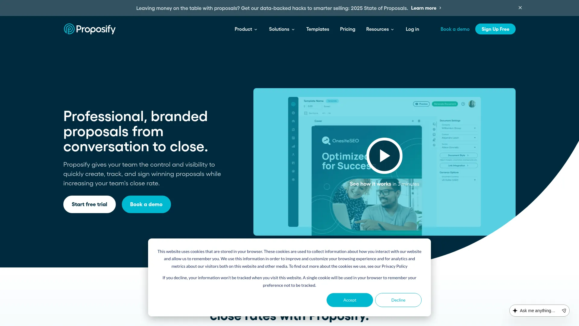 Proposify interface showing contract workflow automation features