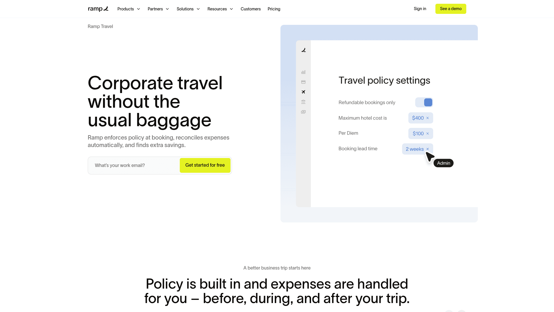 Ramp Travel interface — Priceline Inventory, Zero Booking Fees