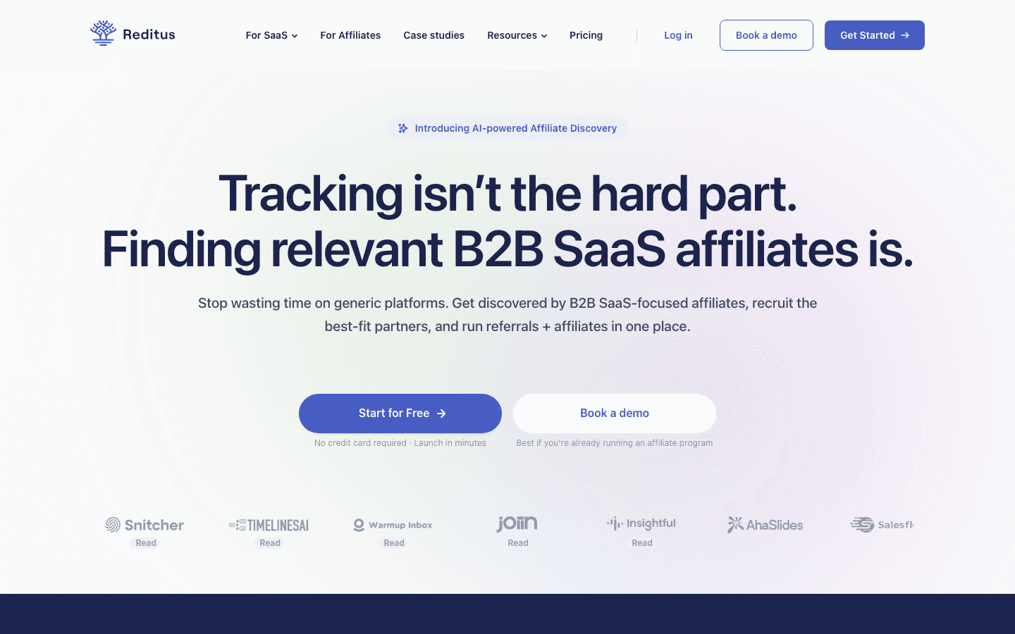 Reditus interface showing SaaS affiliate program management and commission tracking