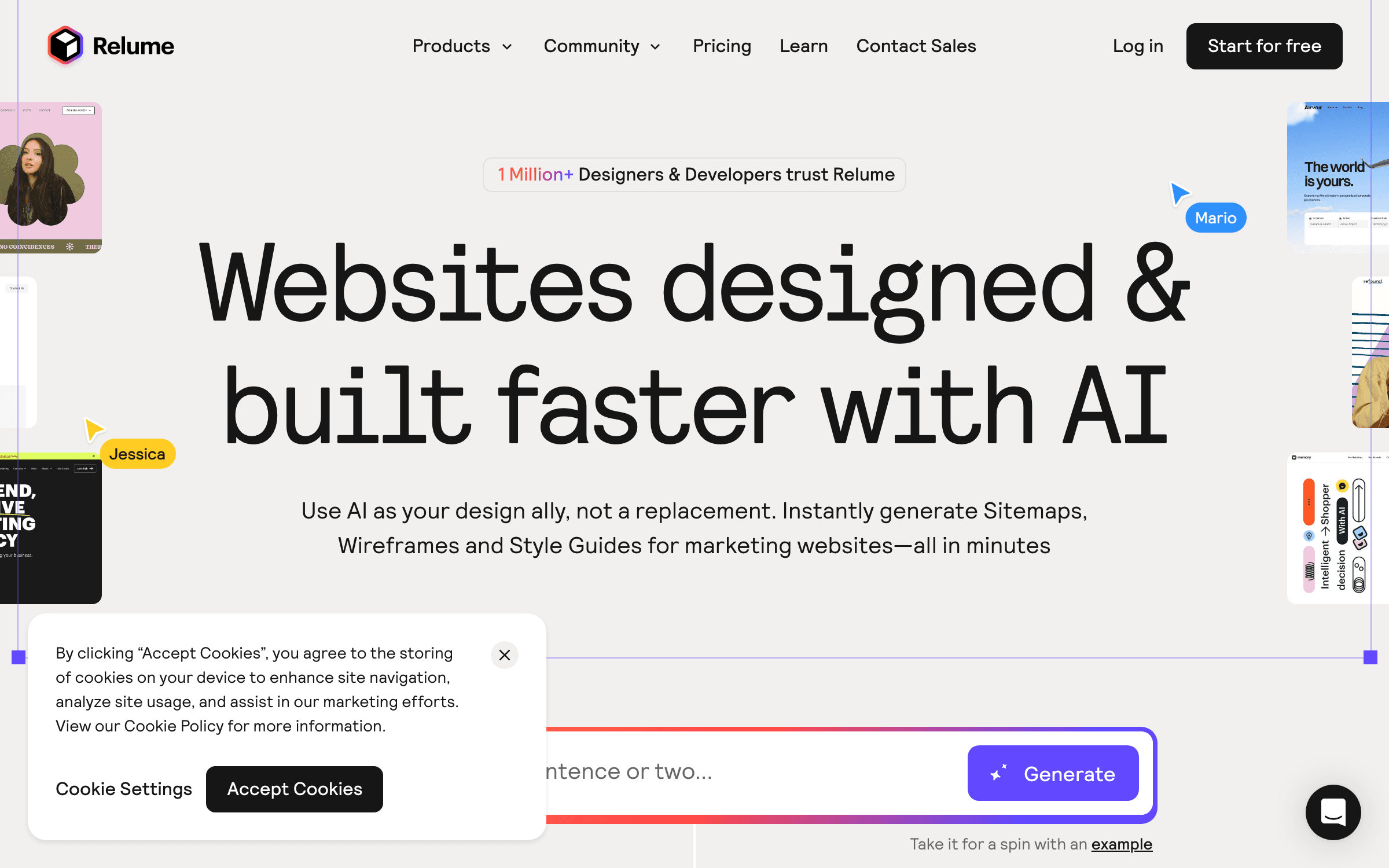 Relume interface for AI-powered SaaS landing page creation