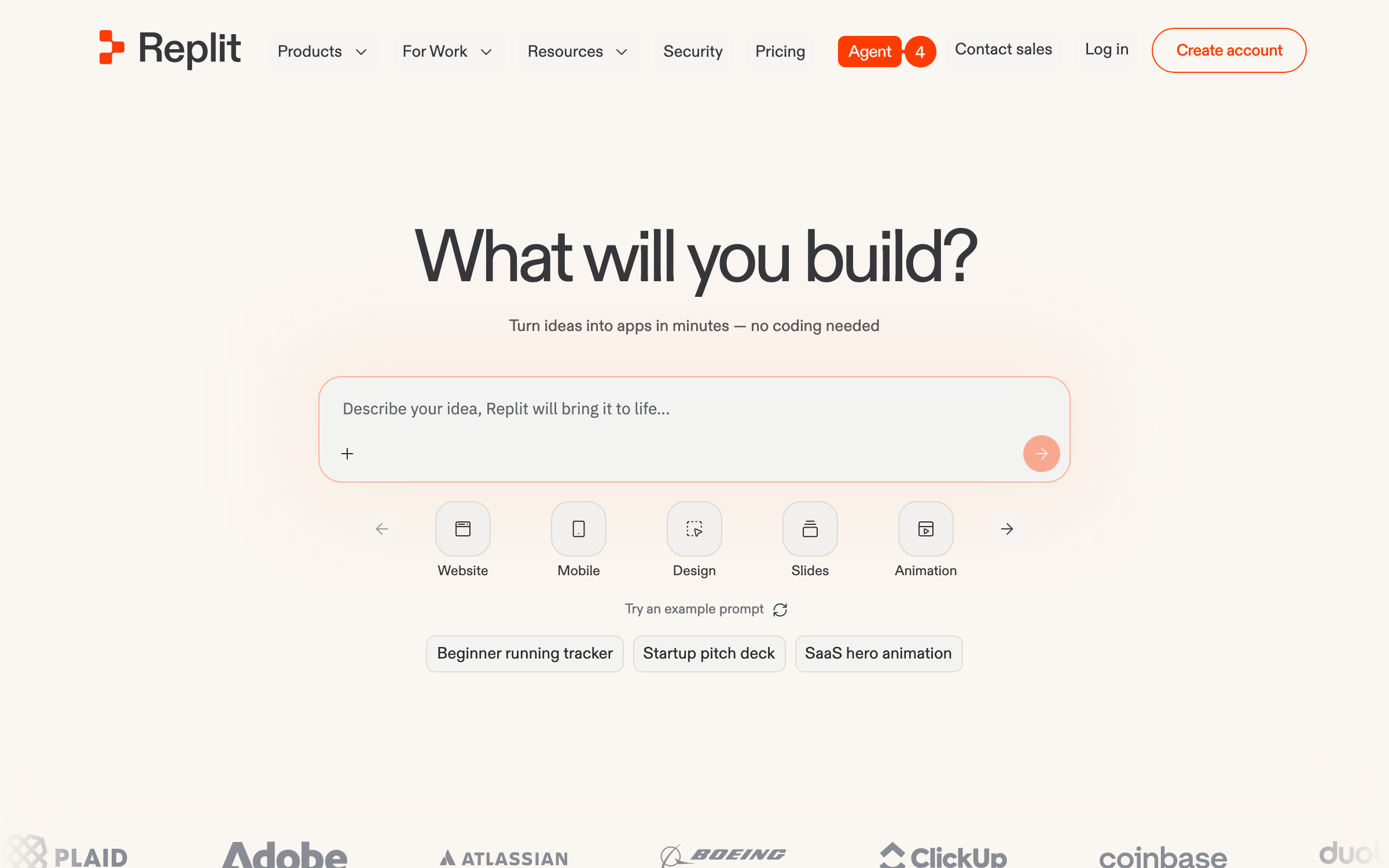 Replit Agent interface for vibe coding