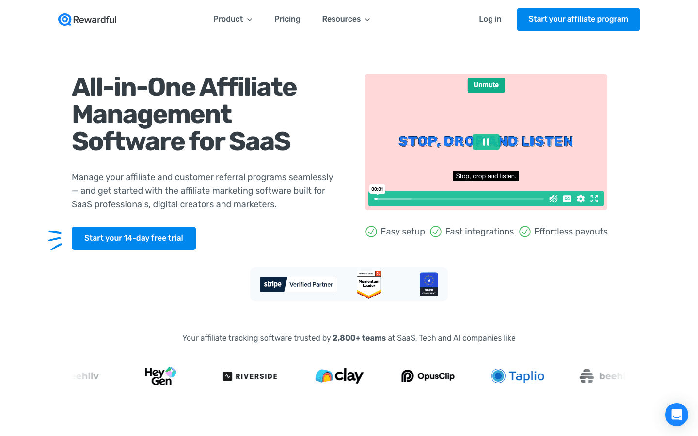 Rewardful interface showing SaaS affiliate program management and commission tracking