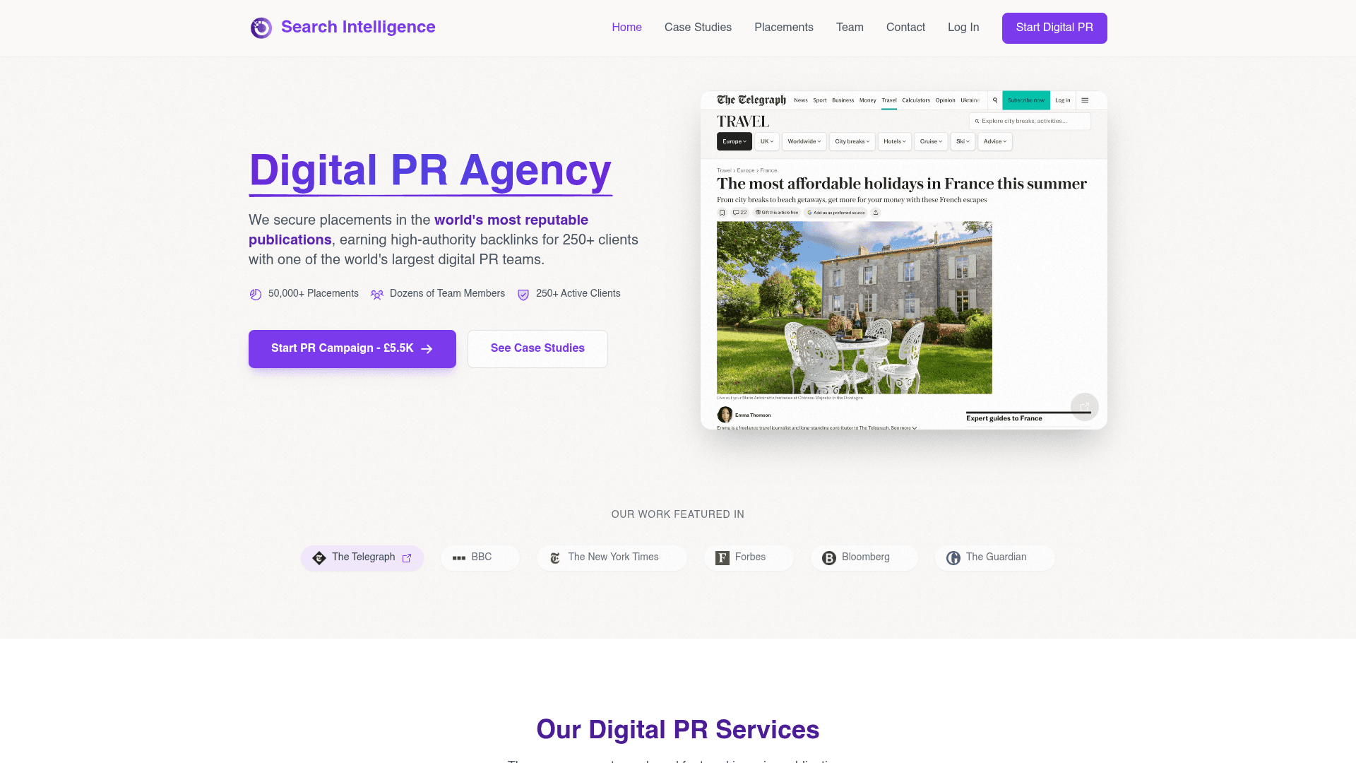 Search Intelligence link building agency homepage