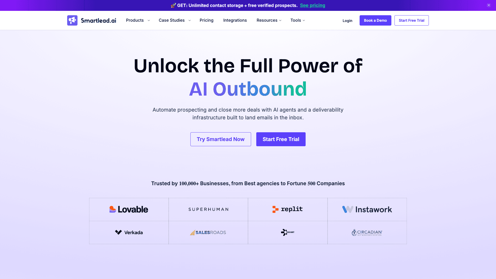Smartlead interface — Unlimited Mailboxes, Industry-Leading Warmup