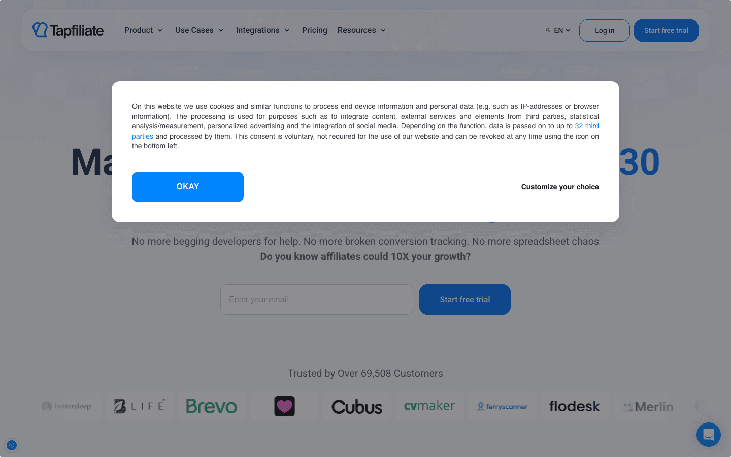 Tapfiliate interface showing SaaS affiliate program management and commission tracking