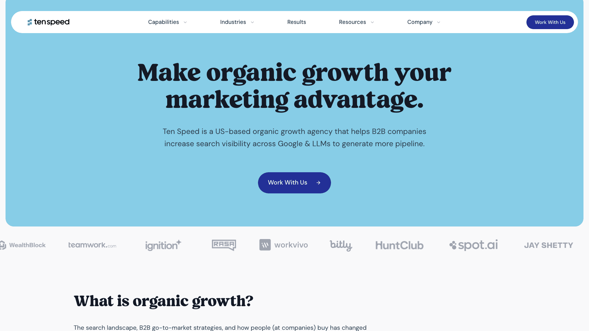 Ten Speed agency homepage