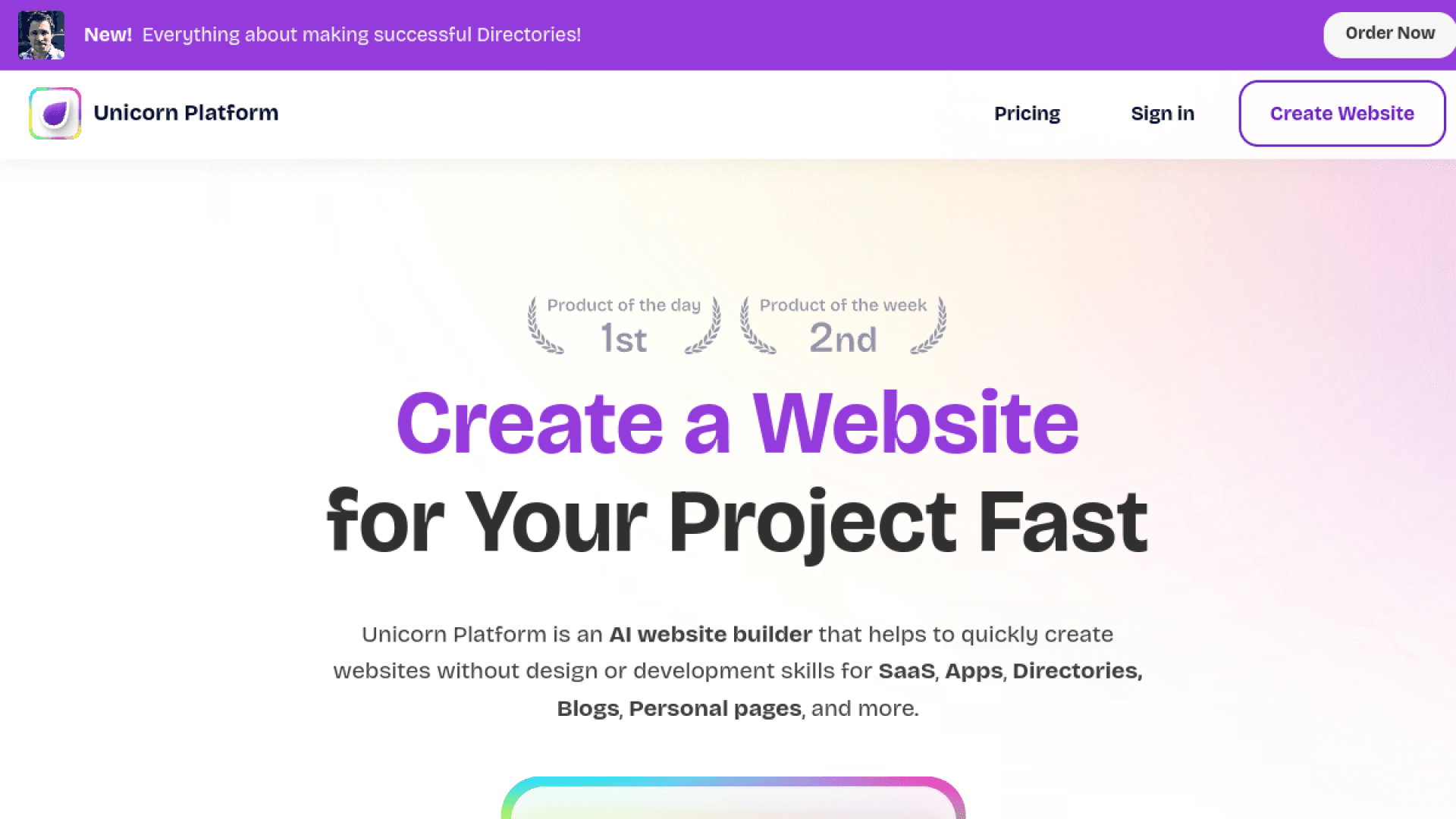 Unicorn Platform homepage