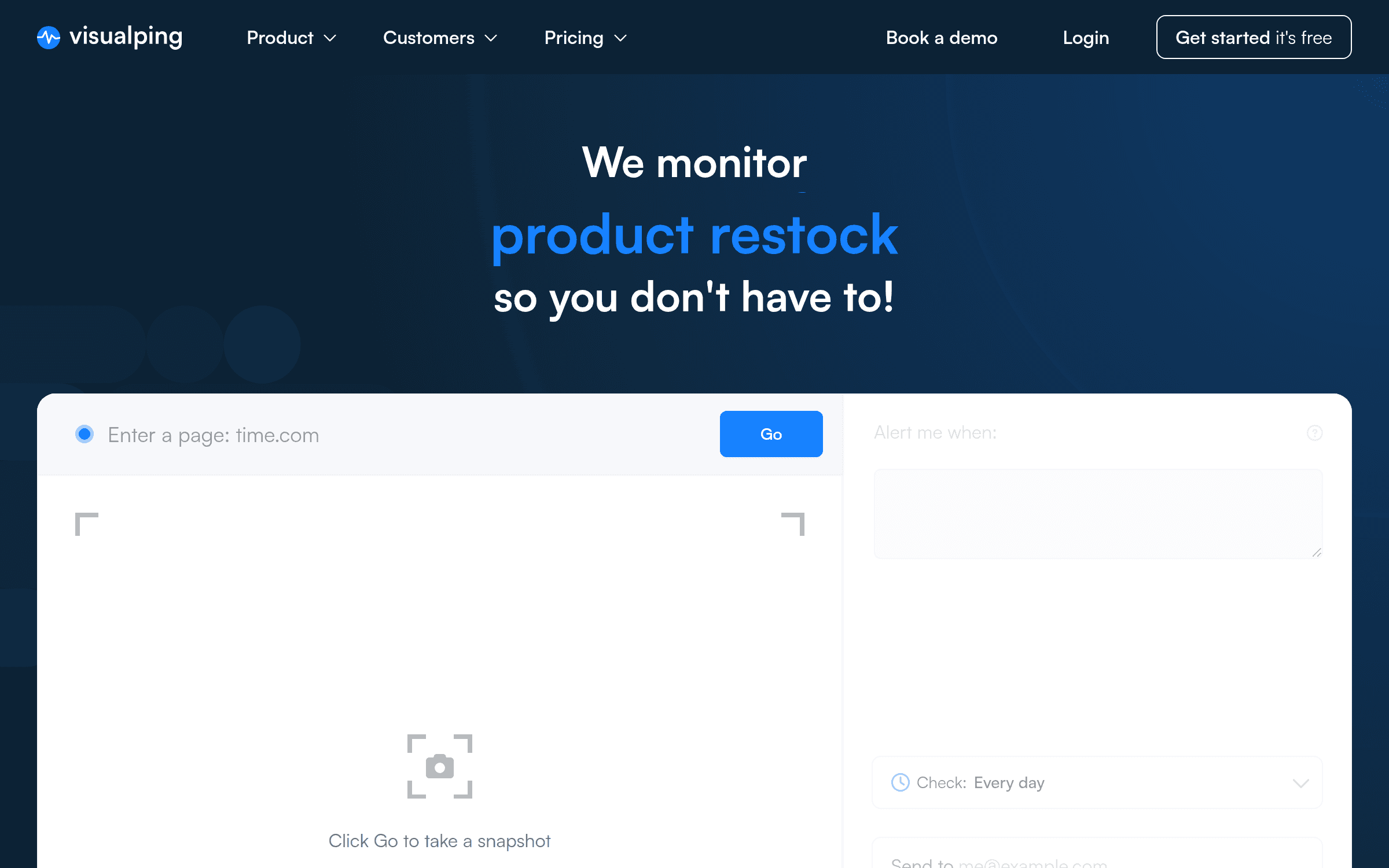 Visualping competitor monitoring interface