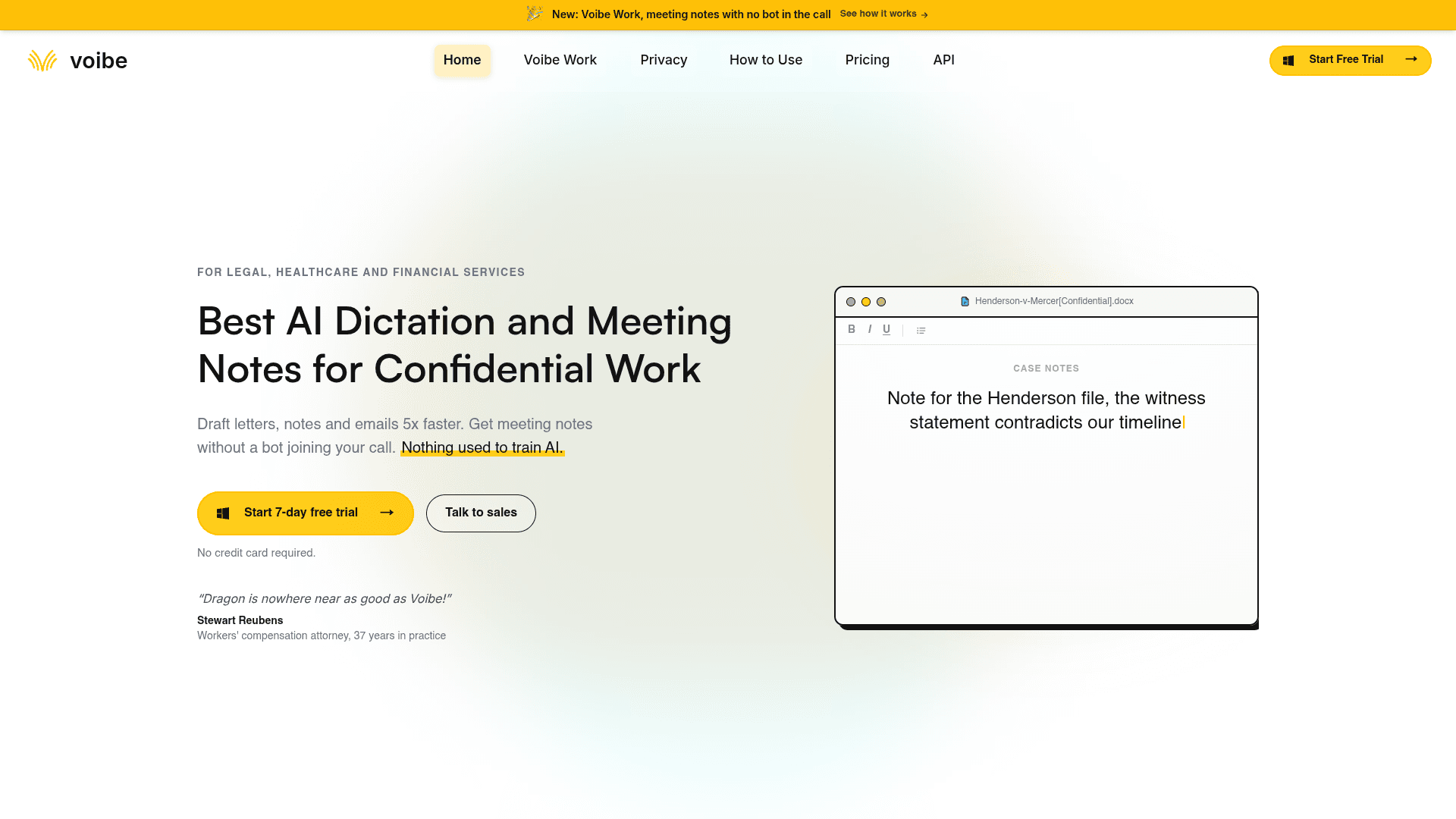 Voibe homepage — a Granola alternative for AI meeting notes