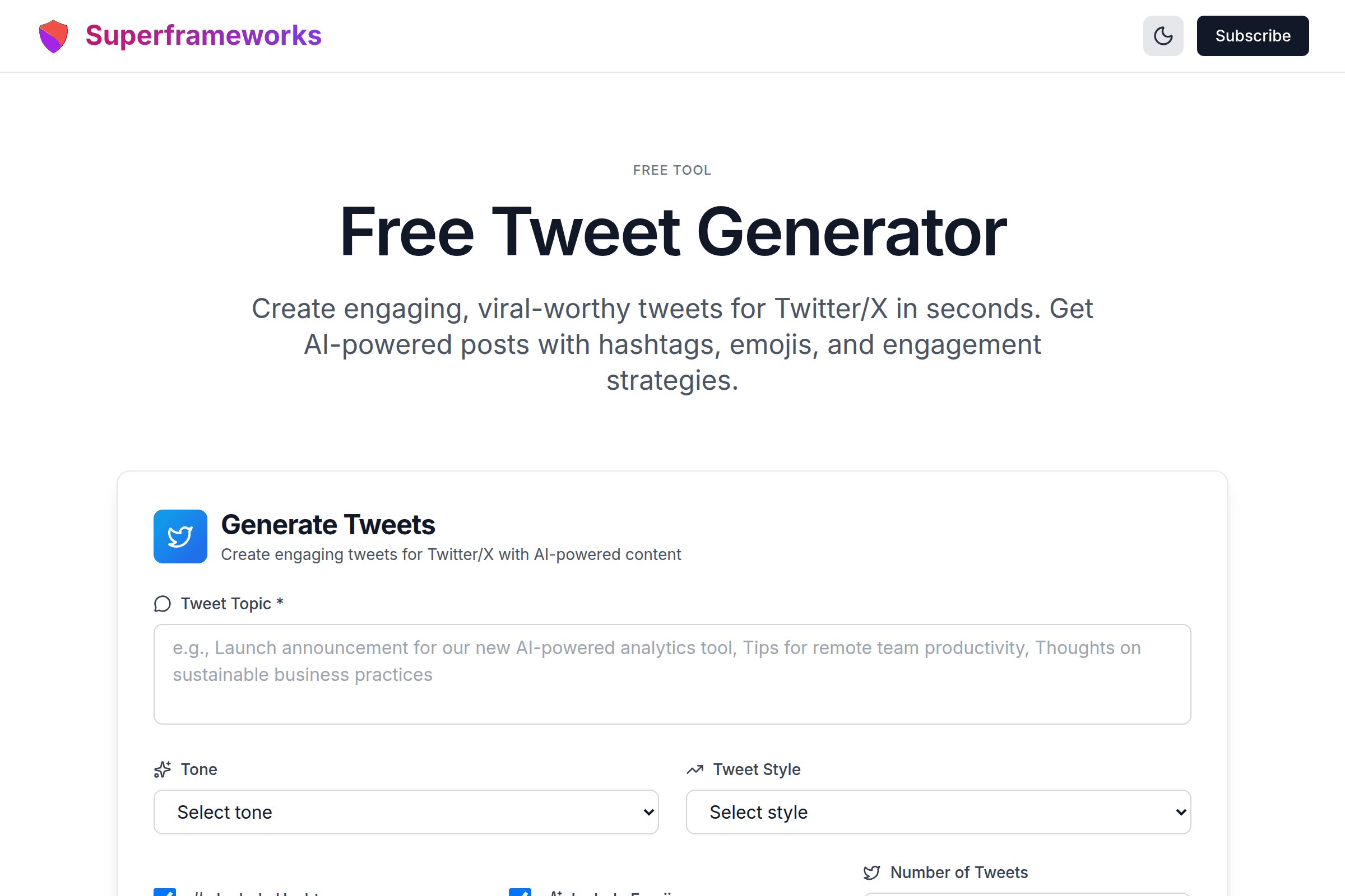 Tweet Generator interface preview on Superframeworks